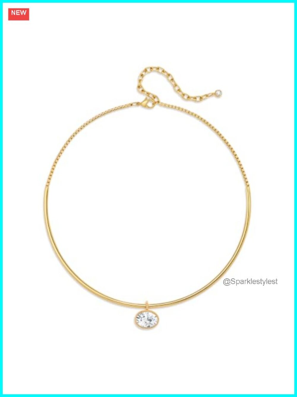 14k Gold Plated Choker Necklace Cubic Zircon Pendant Adjustable Collar Necklace